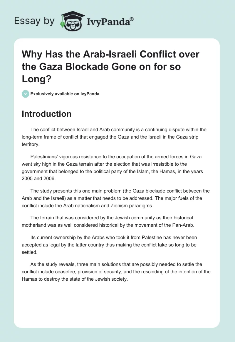 Why Has the Arab-Israeli Conflict Over the Gaza Blockade Gone on for So Long?. Page 1