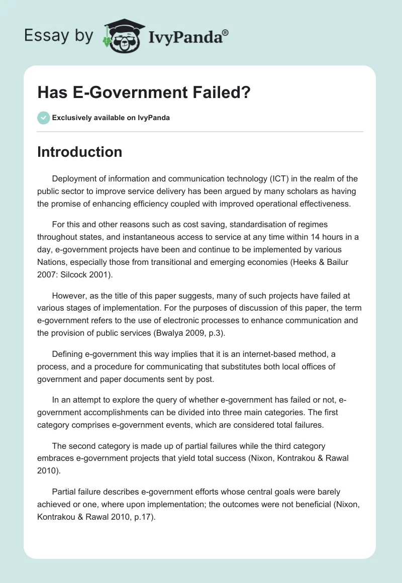 Has E-Government Failed?. Page 1