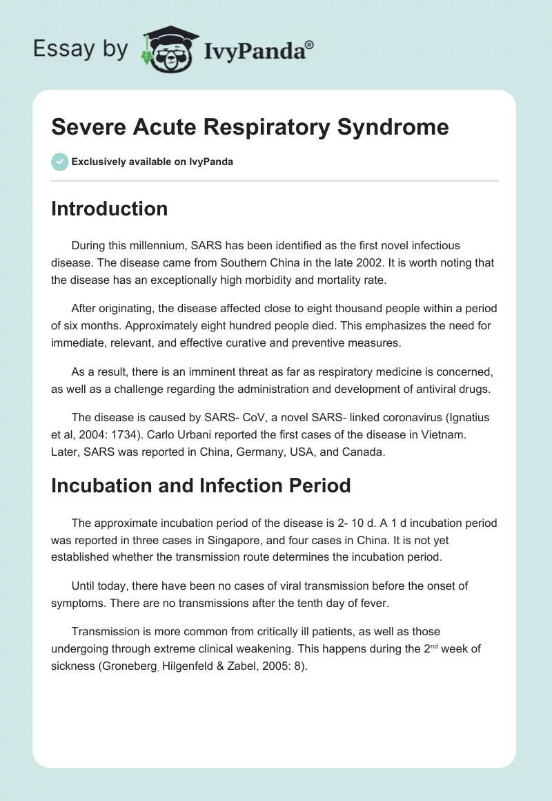 Severe Acute Respiratory Syndrome. Page 1