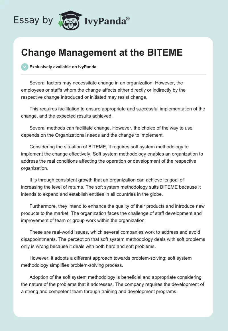 Change Management at the BITEME. Page 1