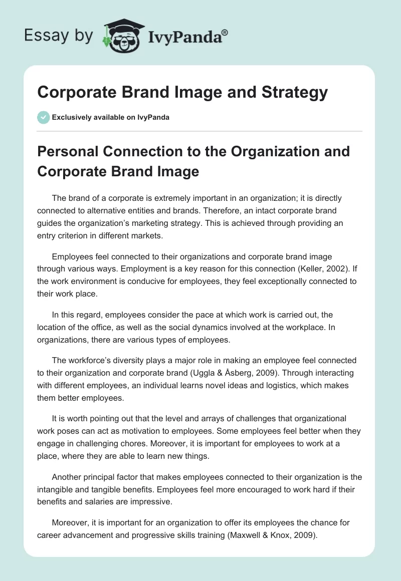 Corporate Brand Image and Strategy. Page 1