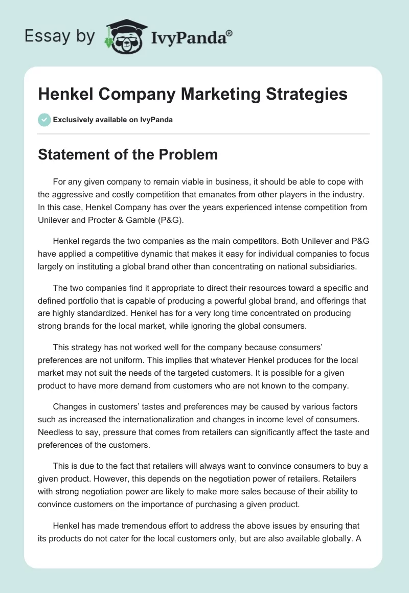 Henkel Company Marketing Strategies. Page 1