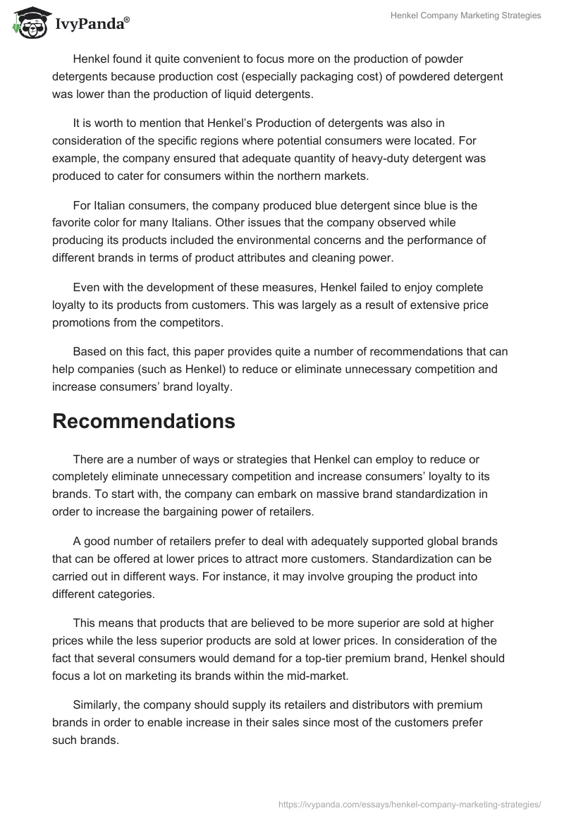 Henkel Company Marketing Strategies. Page 3