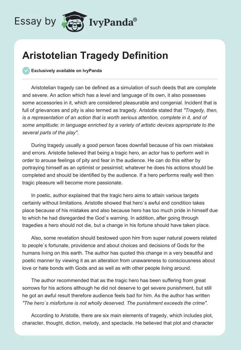 Aristotelian Tragedy Definition. Page 1