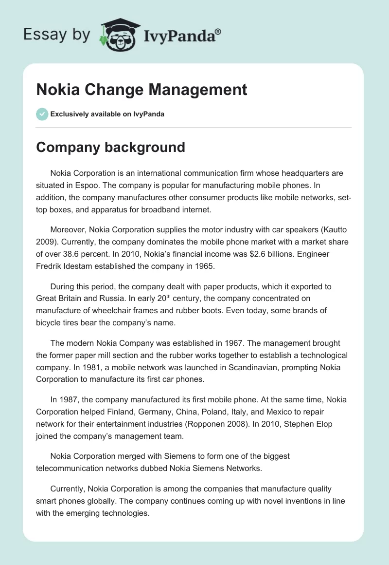 Nokia Change Management. Page 1