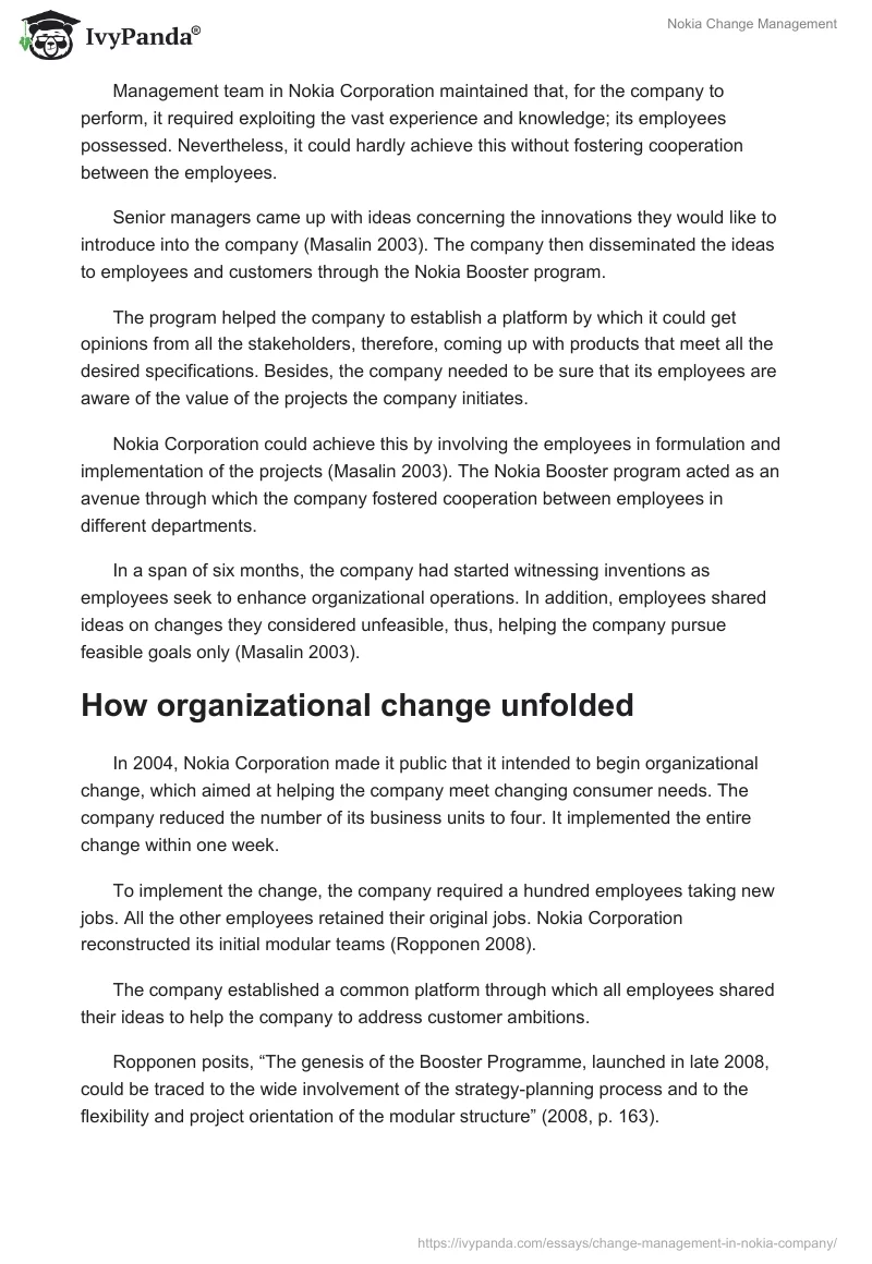 Nokia Change Management. Page 3