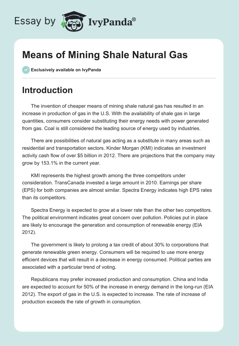 Means of Mining Shale Natural Gas. Page 1