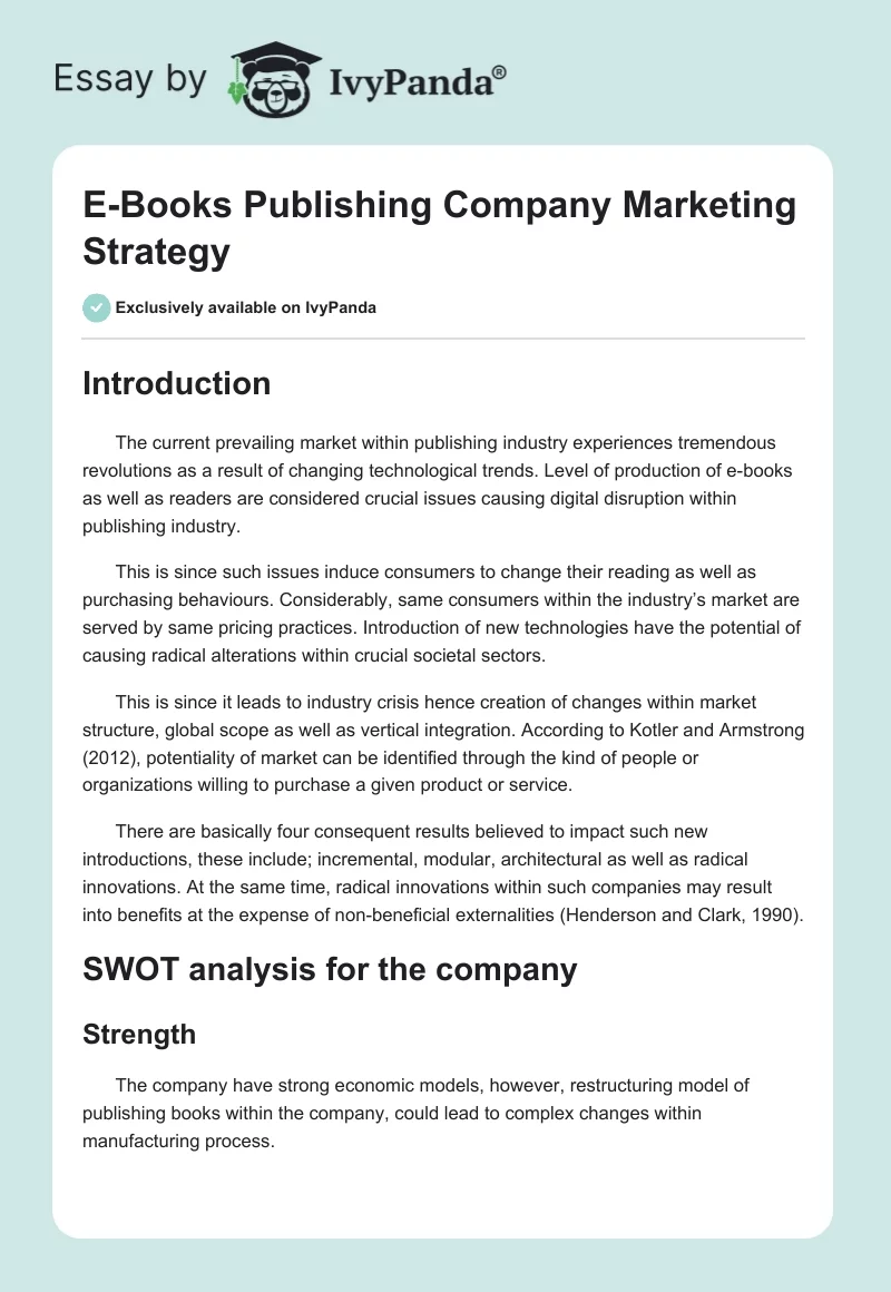 E-Books Publishing Company Marketing Strategy. Page 1