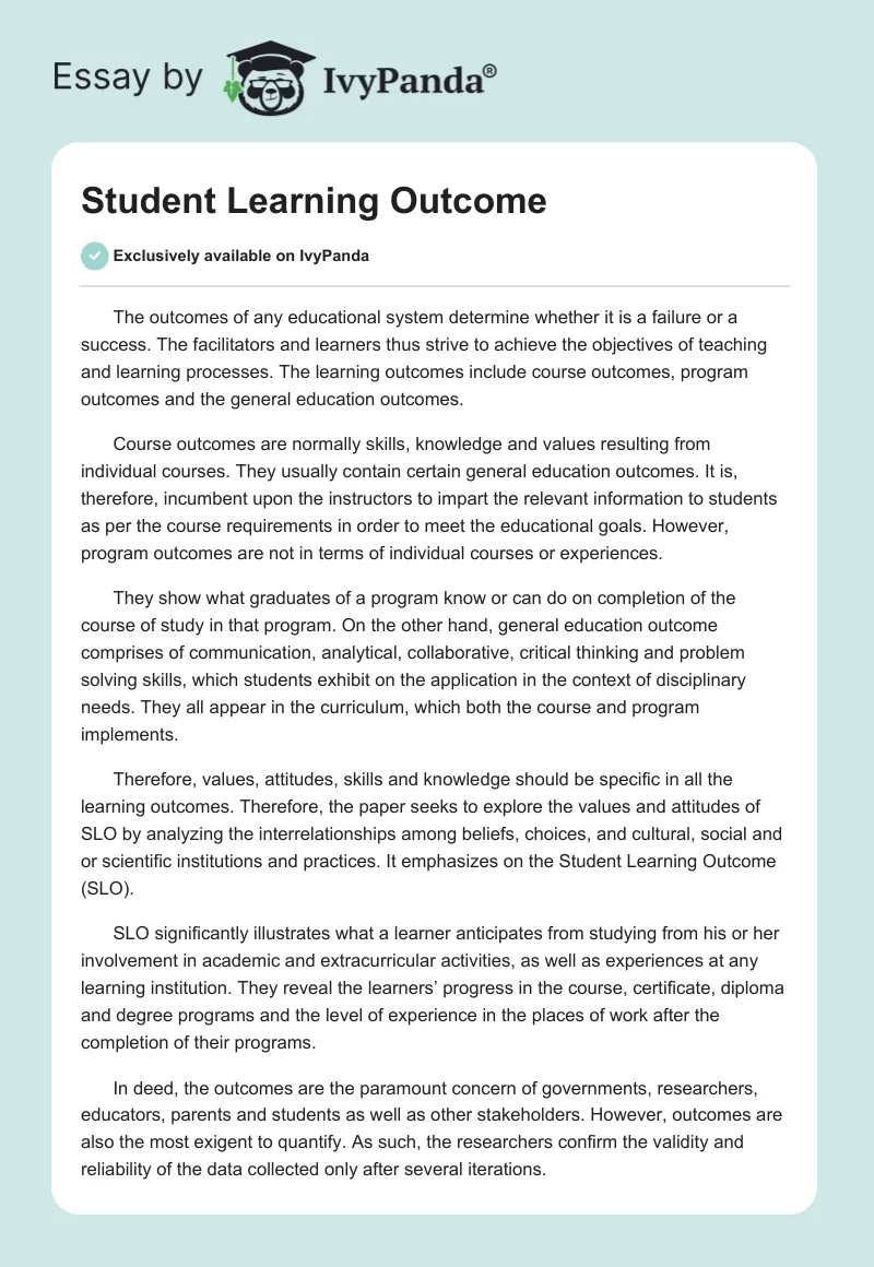 Student Learning Outcome. Page 1