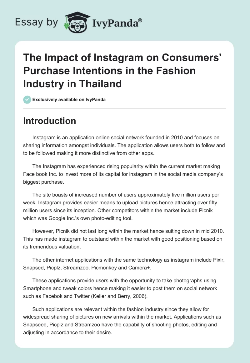 The Impact of Instagram on Consumers' Purchase Intentions in the Fashion Industry in Thailand. Page 1
