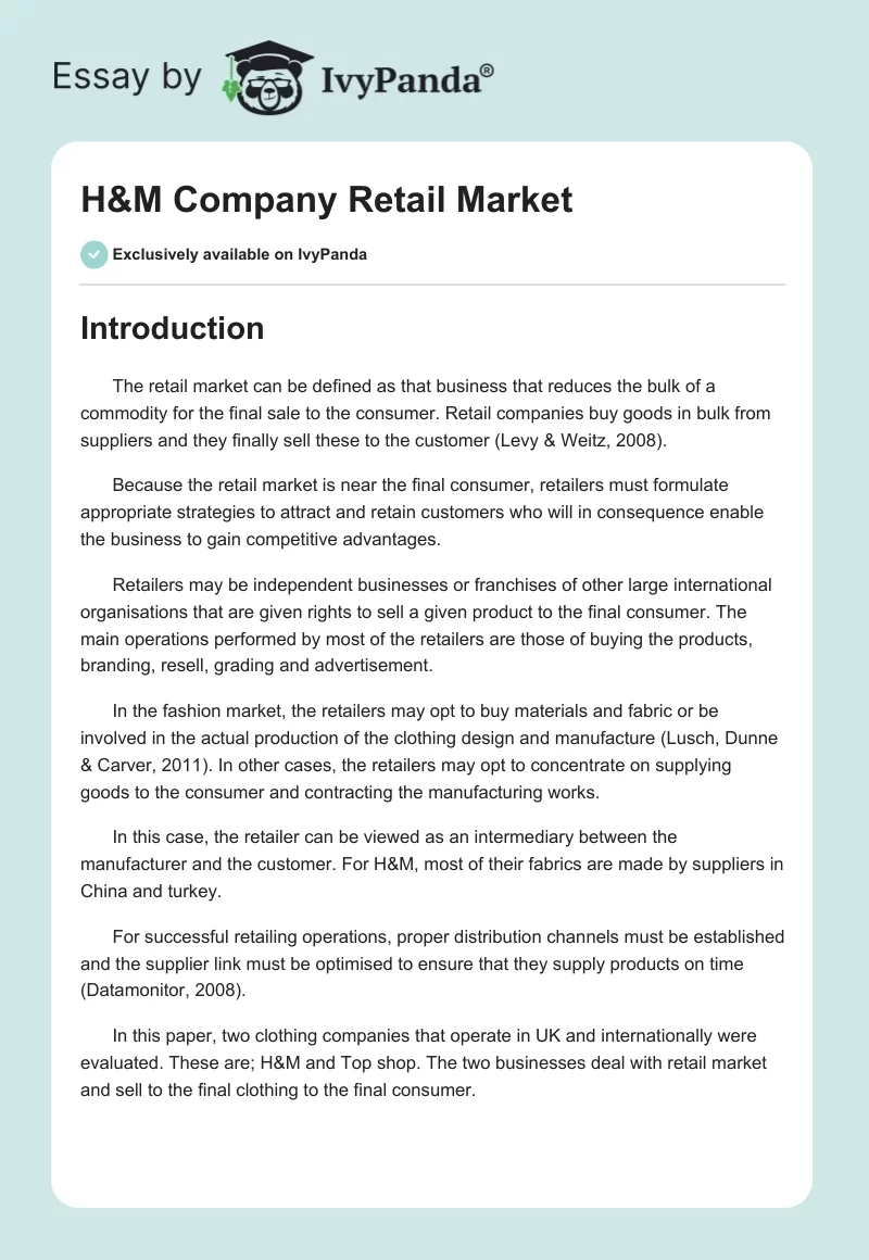H&M Company Retail Market. Page 1