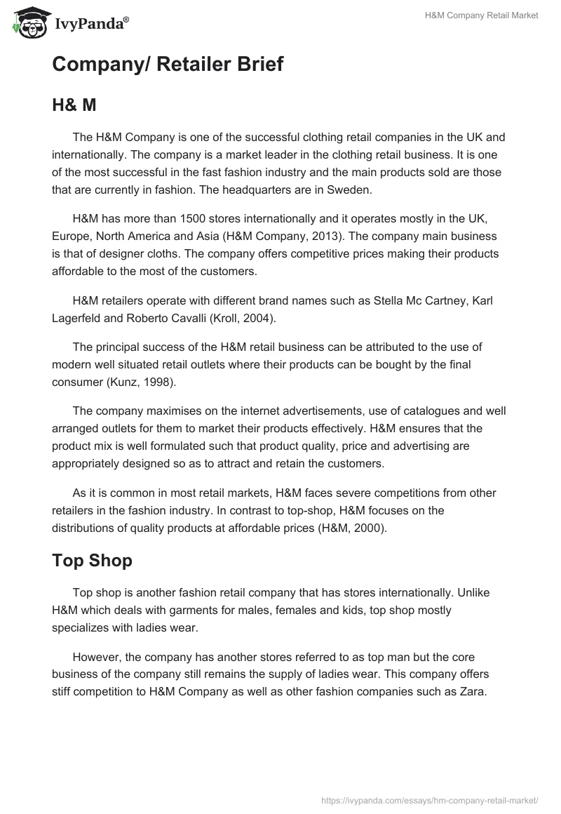 H&M Company Retail Market - 4336 Words