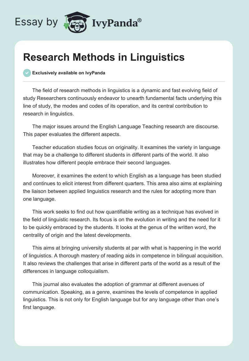 Research Methods in Linguistics. Page 1