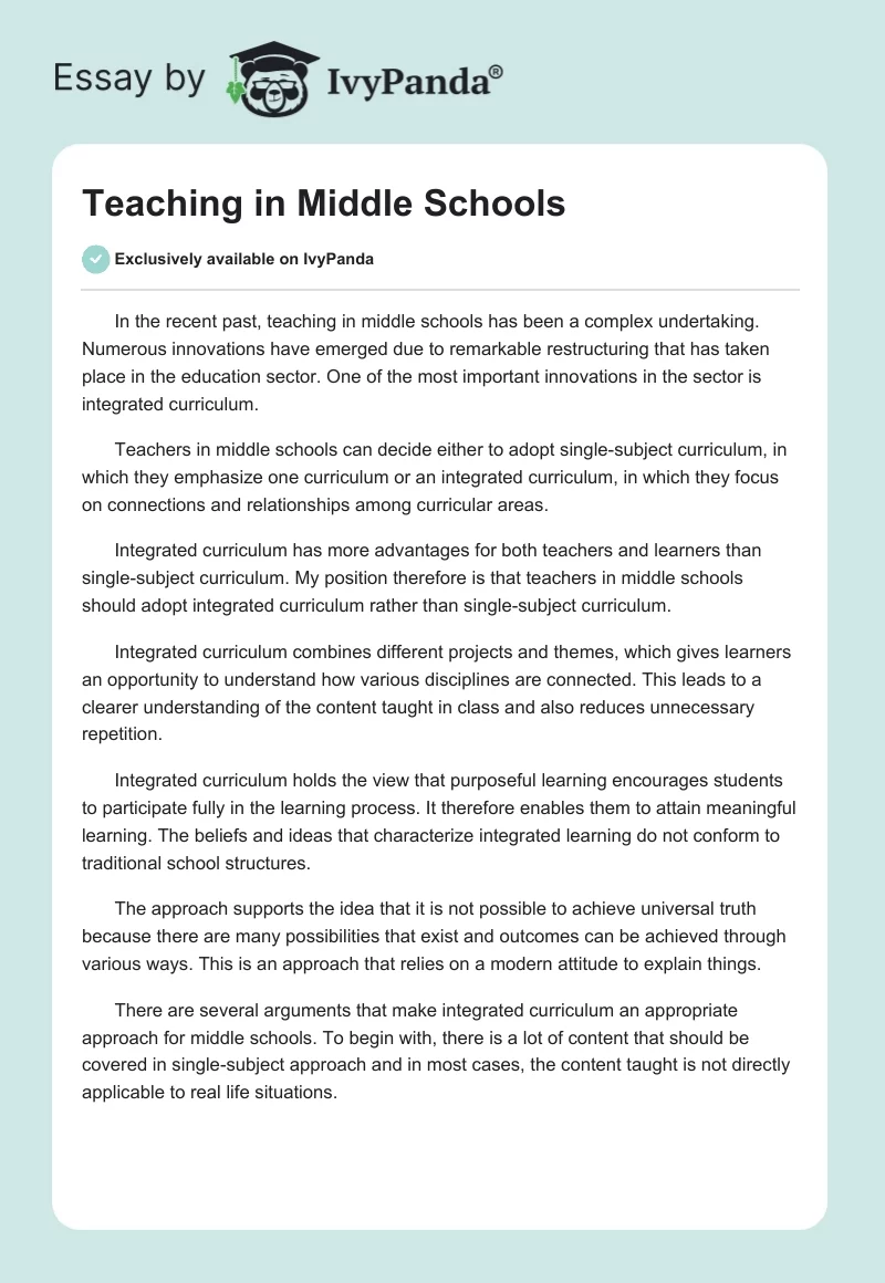 Teaching in Middle Schools. Page 1