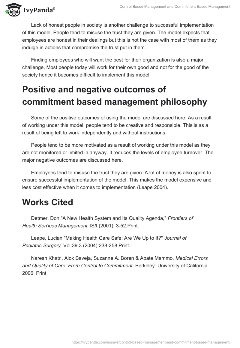 Control Based Management and Commitment Based Management. Page 4