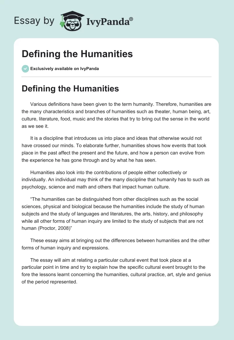Defining the Humanities. Page 1