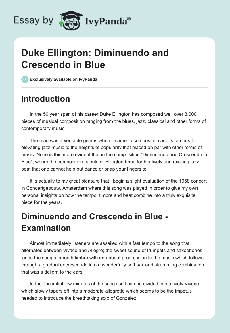 Duke Ellington: Diminuendo and Crescendo in Blue. Page 1