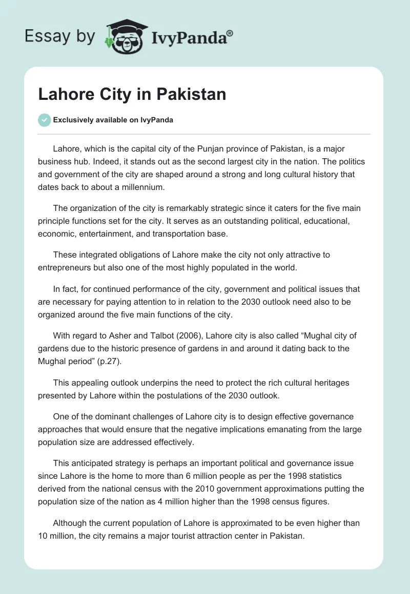 Lahore City in Pakistan. Page 1