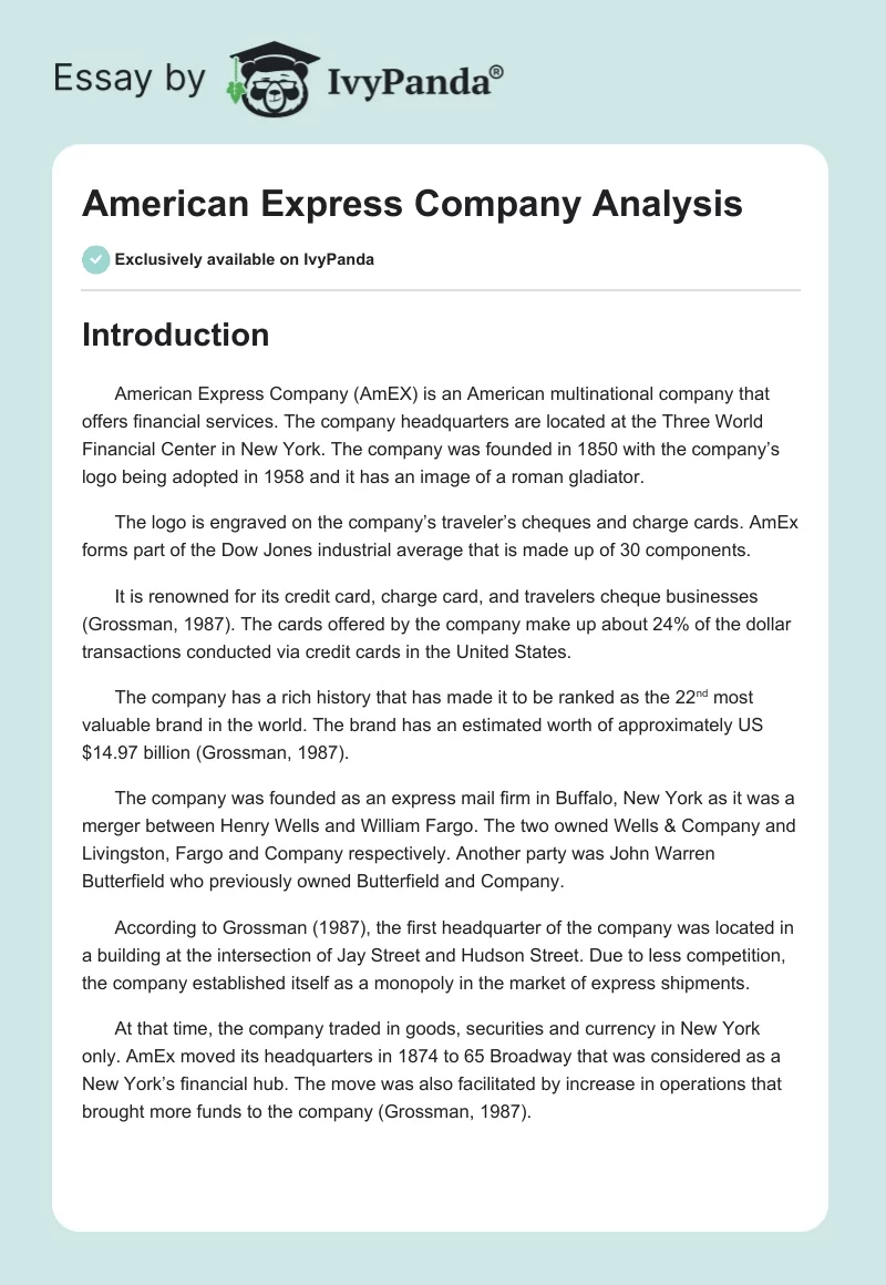 American Express Company Analysis. Page 1