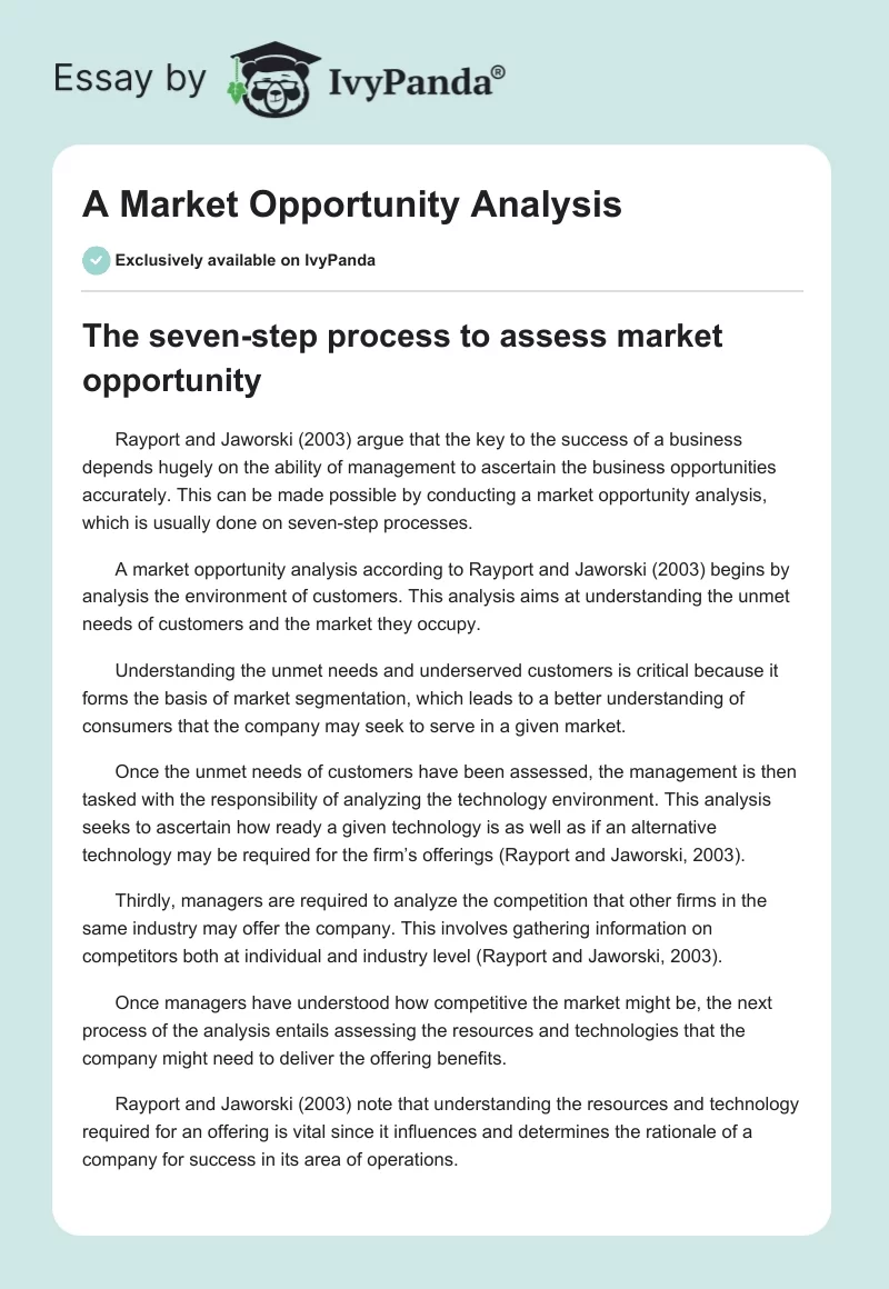 A Market Opportunity Analysis. Page 1