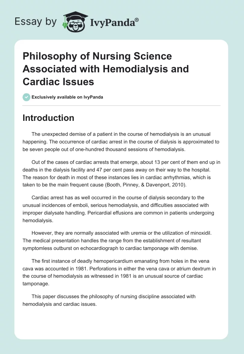 Philosophy of Nursing Science Associated with Hemodialysis and Cardiac Issues. Page 1