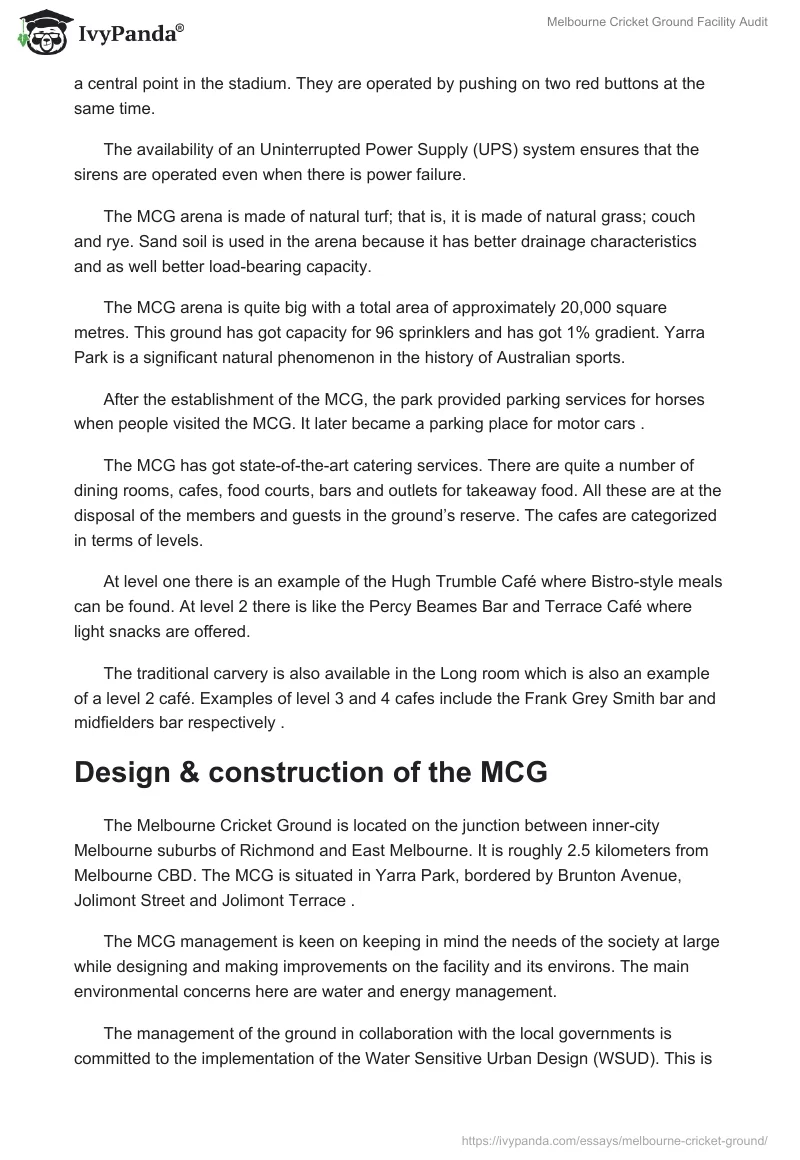 Melbourne Cricket Ground Facility Audit. Page 3