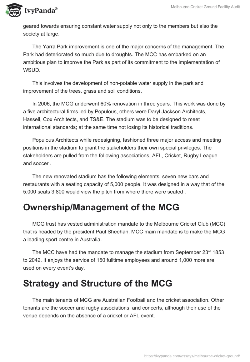 Melbourne Cricket Ground Facility Audit. Page 4