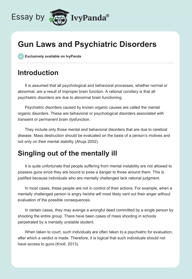 Gun Laws and Psychiatric Disorders. Page 1