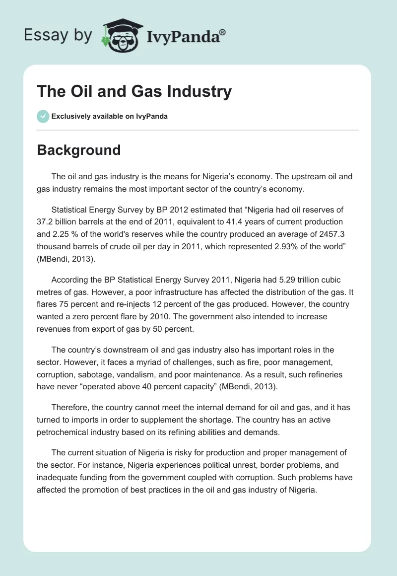 The Oil and Gas Industry. Page 1