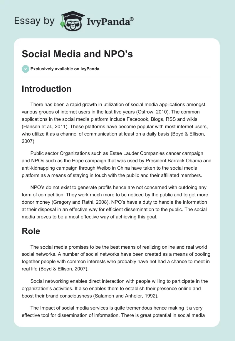 Social Media and NPO’s. Page 1