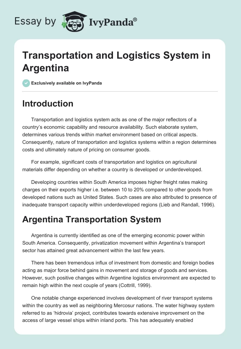 Transportation and Logistics System in Argentina. Page 1