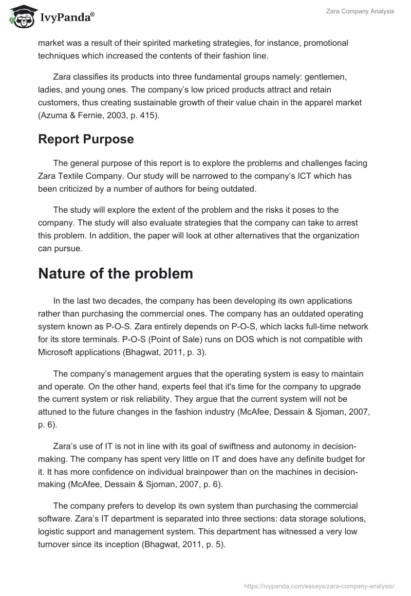 Zara Company Analysis. Page 2