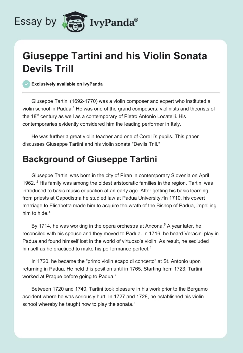 Giuseppe Tartini and his Violin Sonata "Devils Trill". Page 1