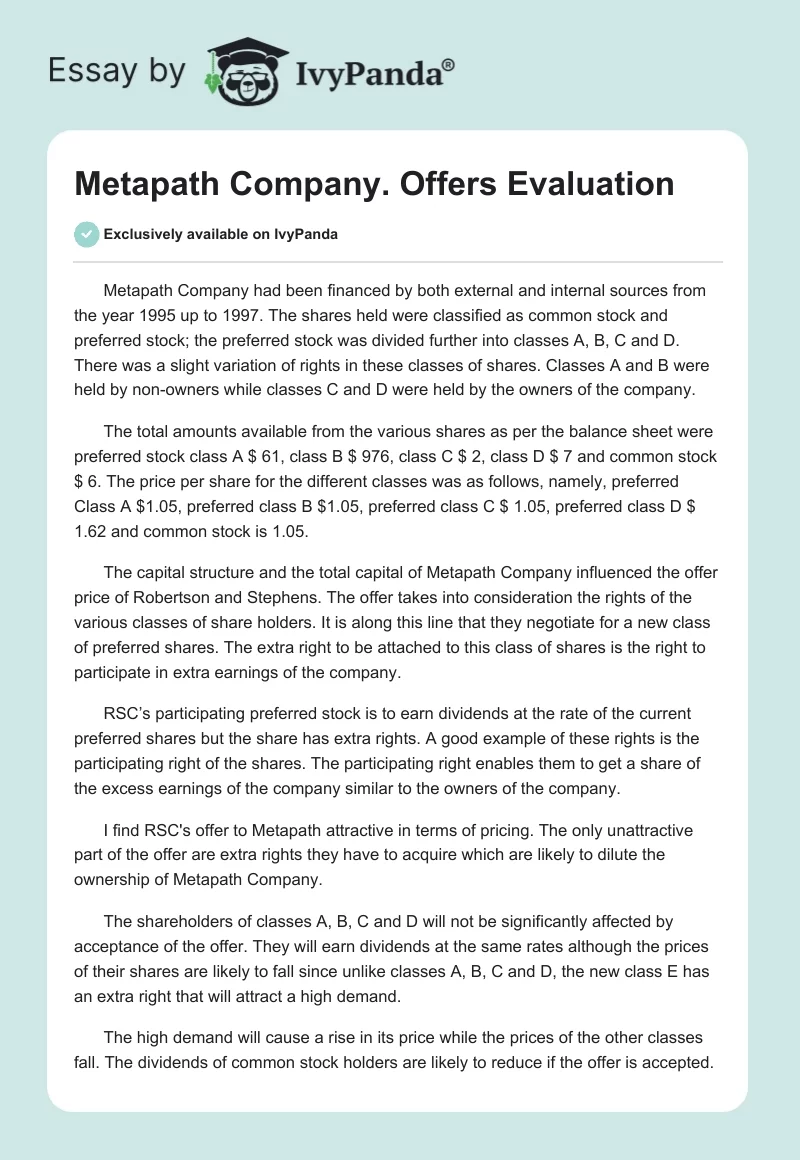 Metapath Company. Offers Evaluation. Page 1