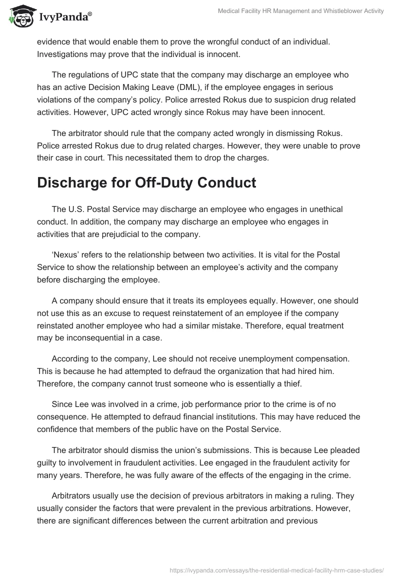 Medical Facility HR Management and Whistleblower Activity. Page 5