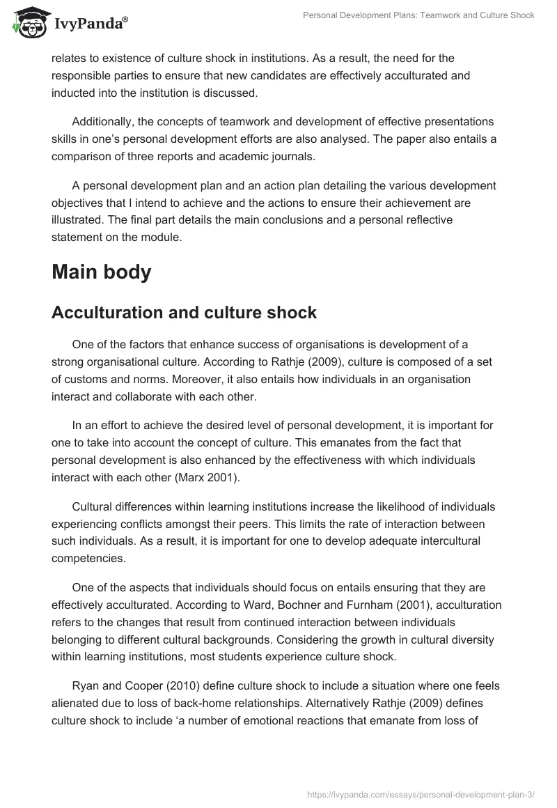 Personal Development Plans: Teamwork and Culture Shock. Page 2