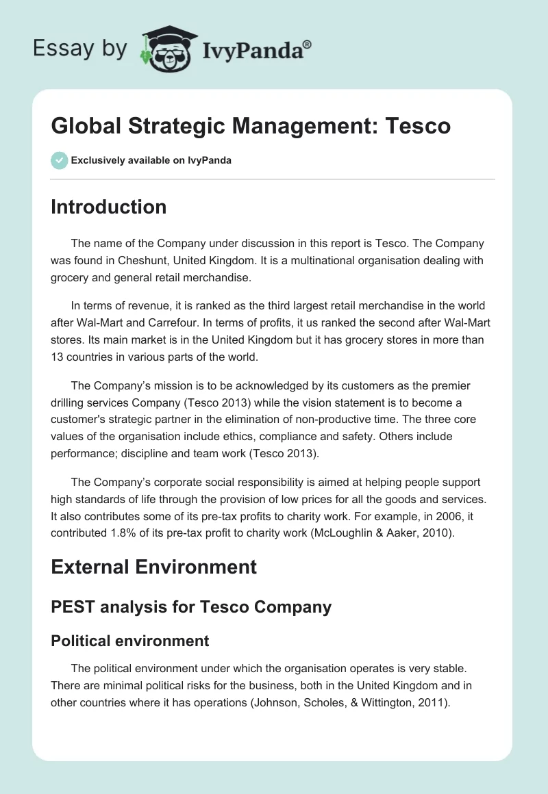 Global Strategic Management: Tesco. Page 1