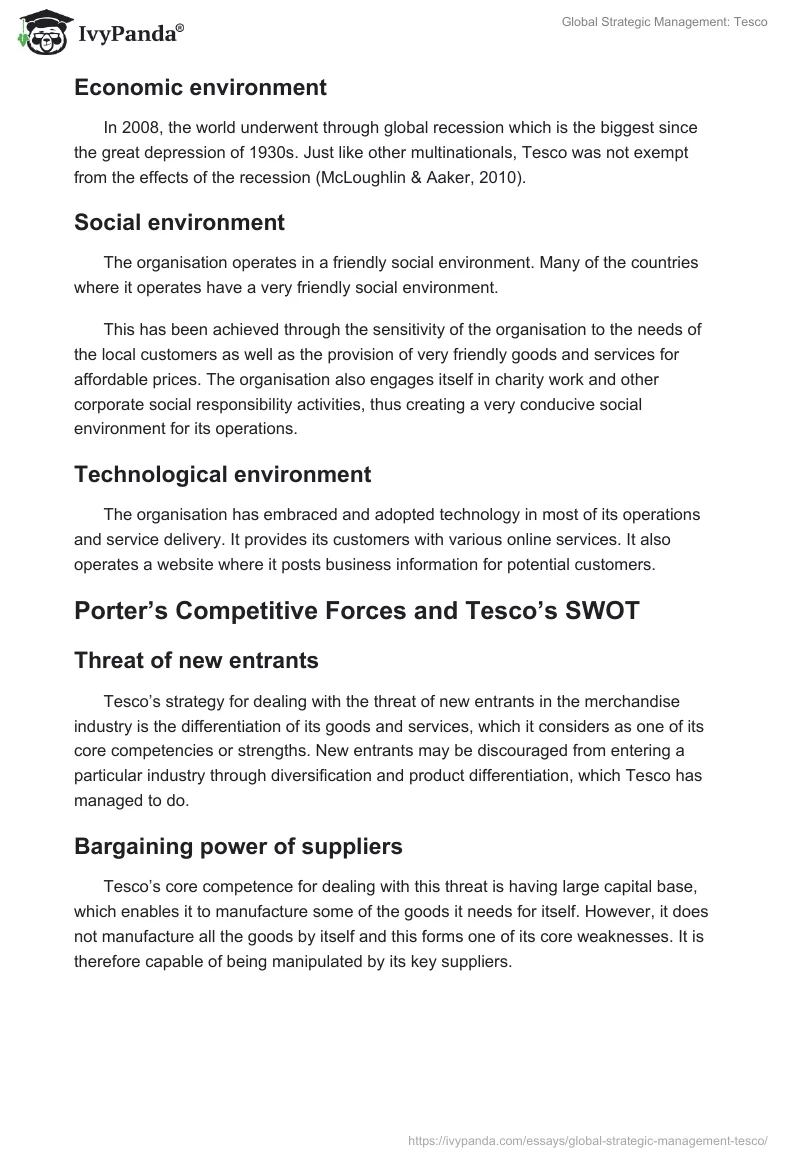 Global Strategic Management: Tesco. Page 2