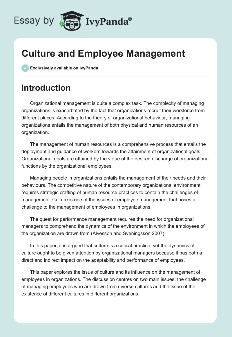 Culture and Employee Management. Page 1