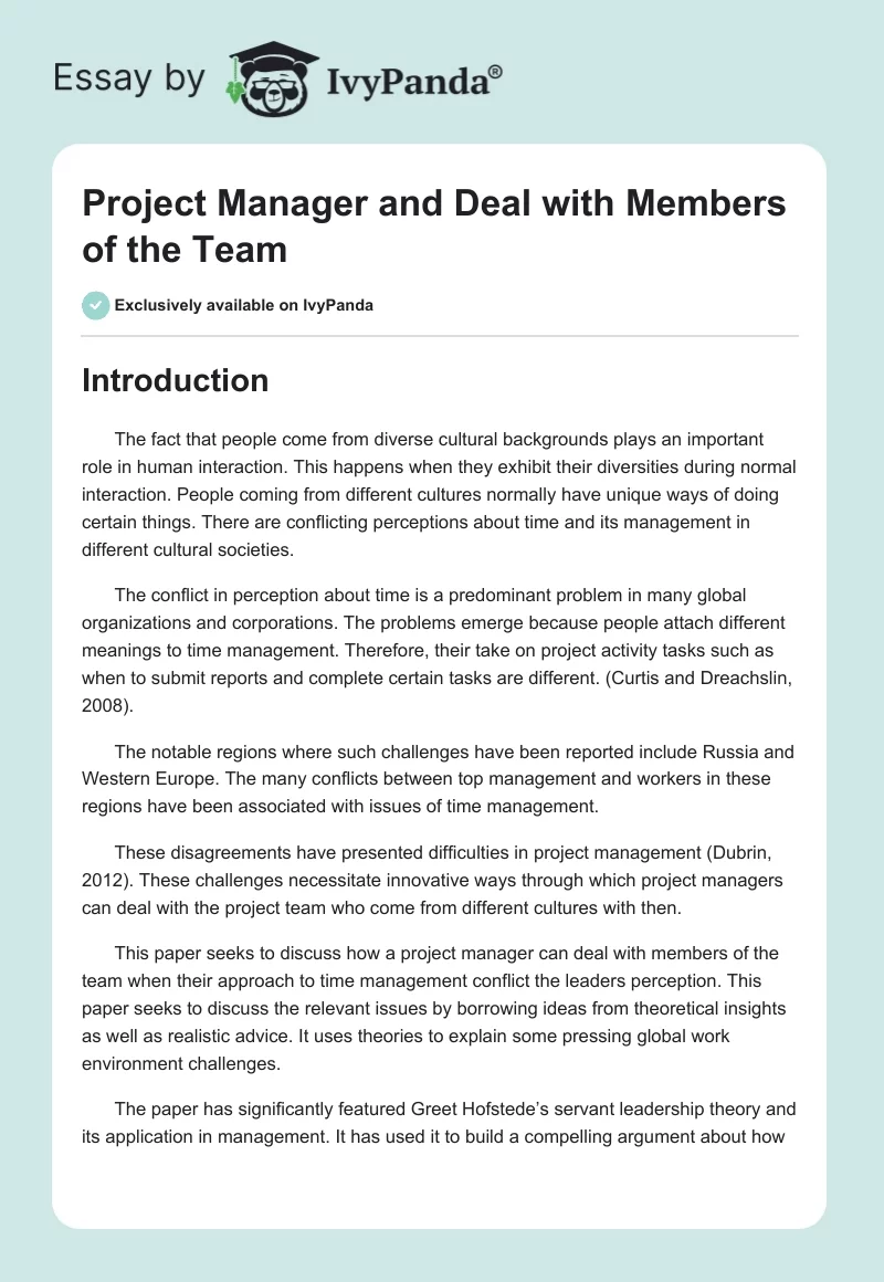 Project Manager and Deal with Members of the Team. Page 1