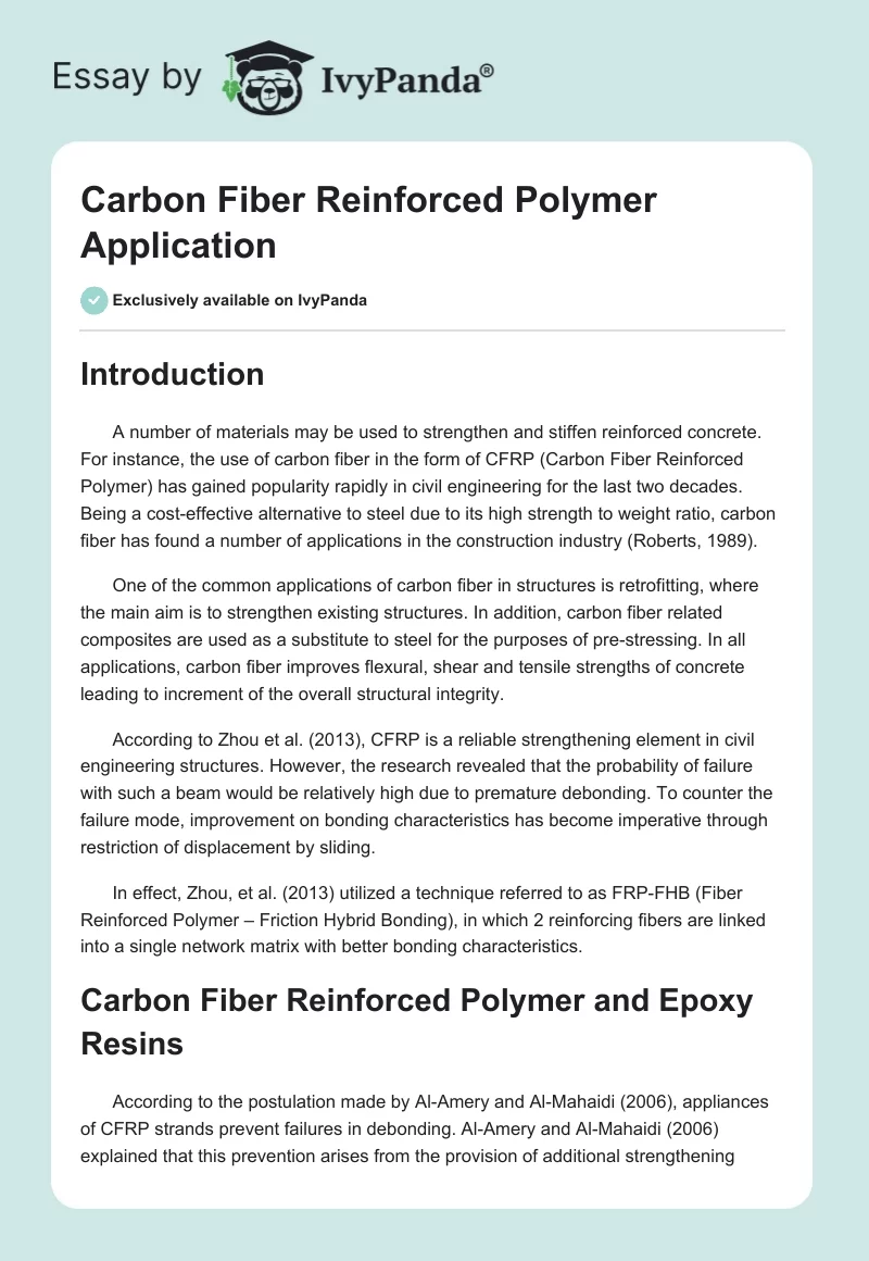 Carbon Fiber Reinforced Polymer Application. Page 1