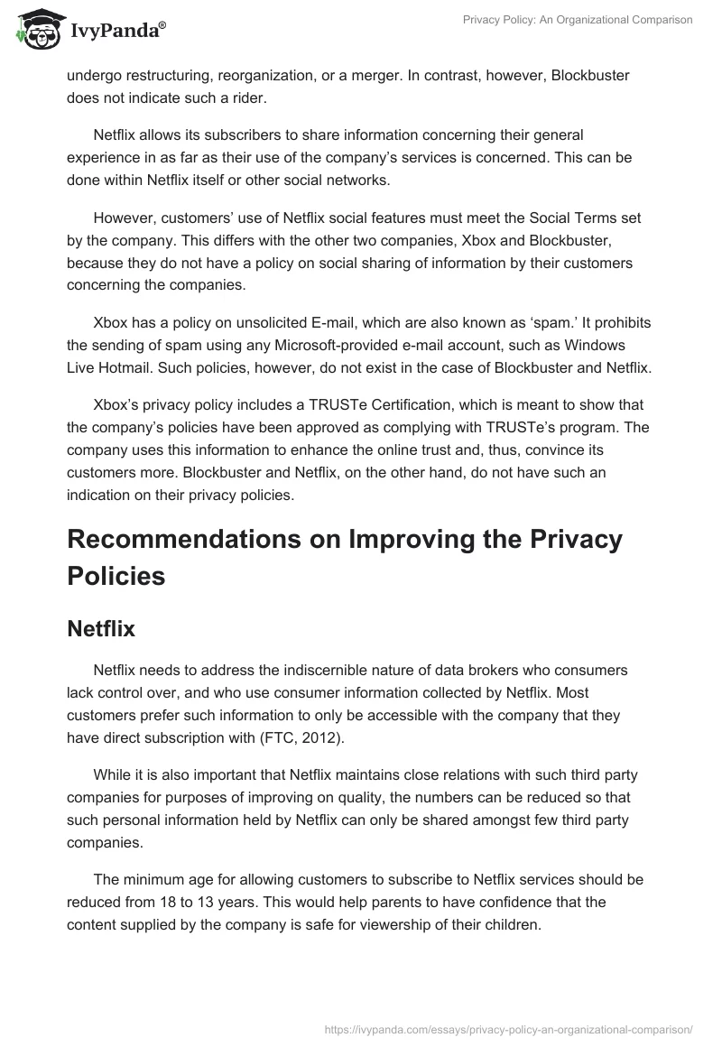 Privacy Policy: An Organizational Comparison. Page 5