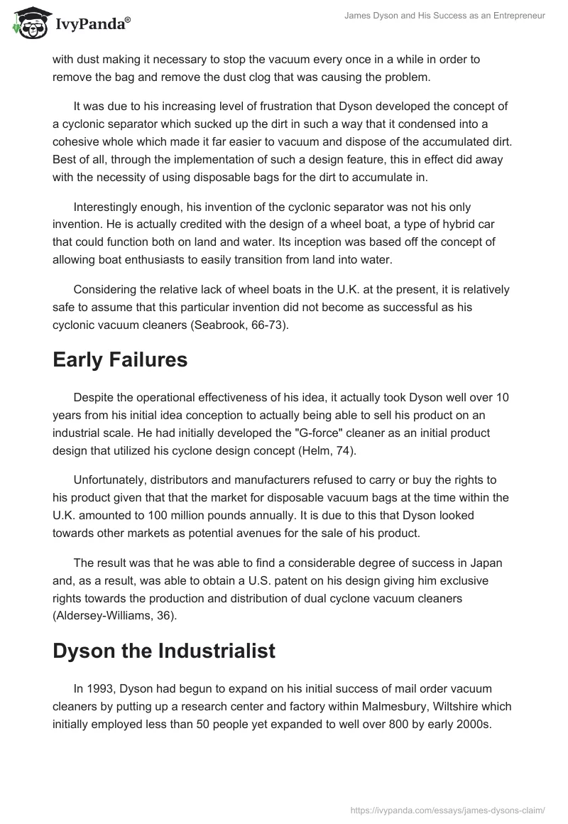 James Dyson and His Success as an Entrepreneur. Page 2