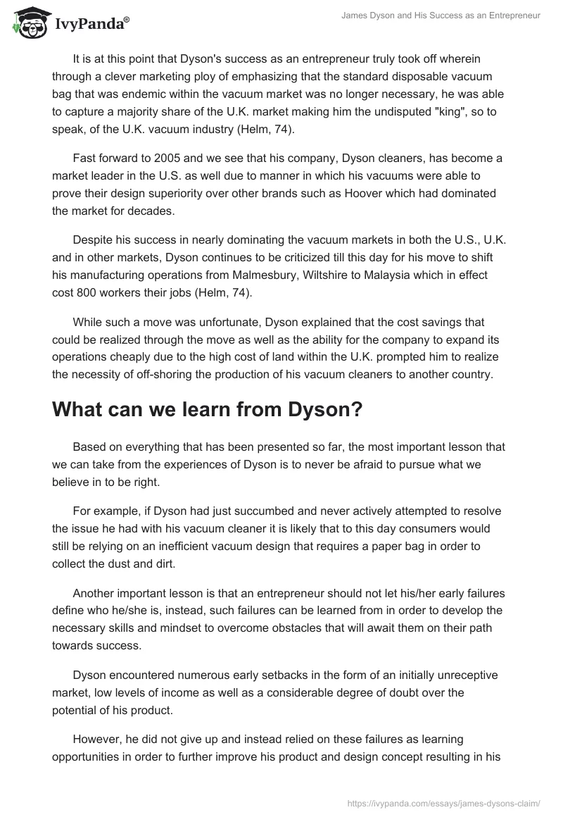 James Dyson and His Success as an Entrepreneur. Page 3