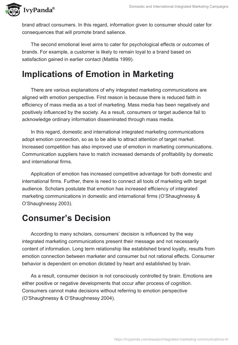 Domestic and International Integrated Marketing Campaigns. Page 2