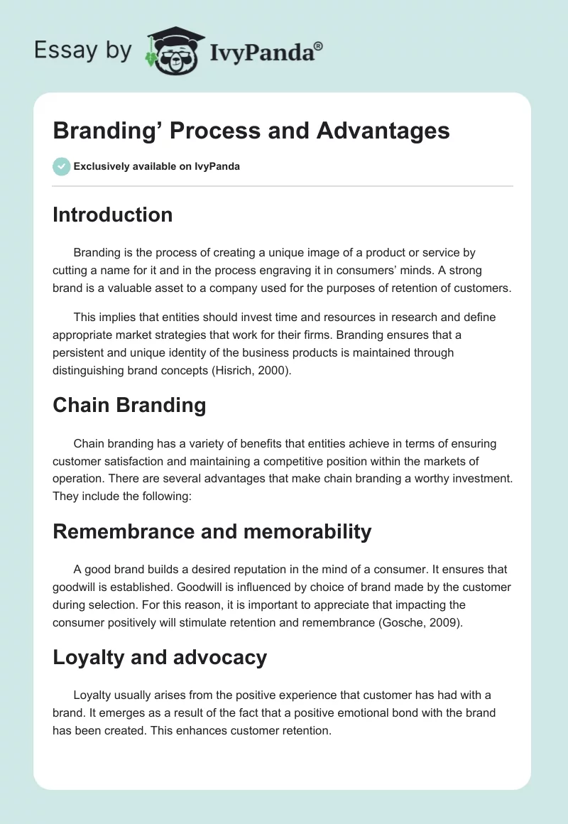 Branding’ Process and Advantages. Page 1