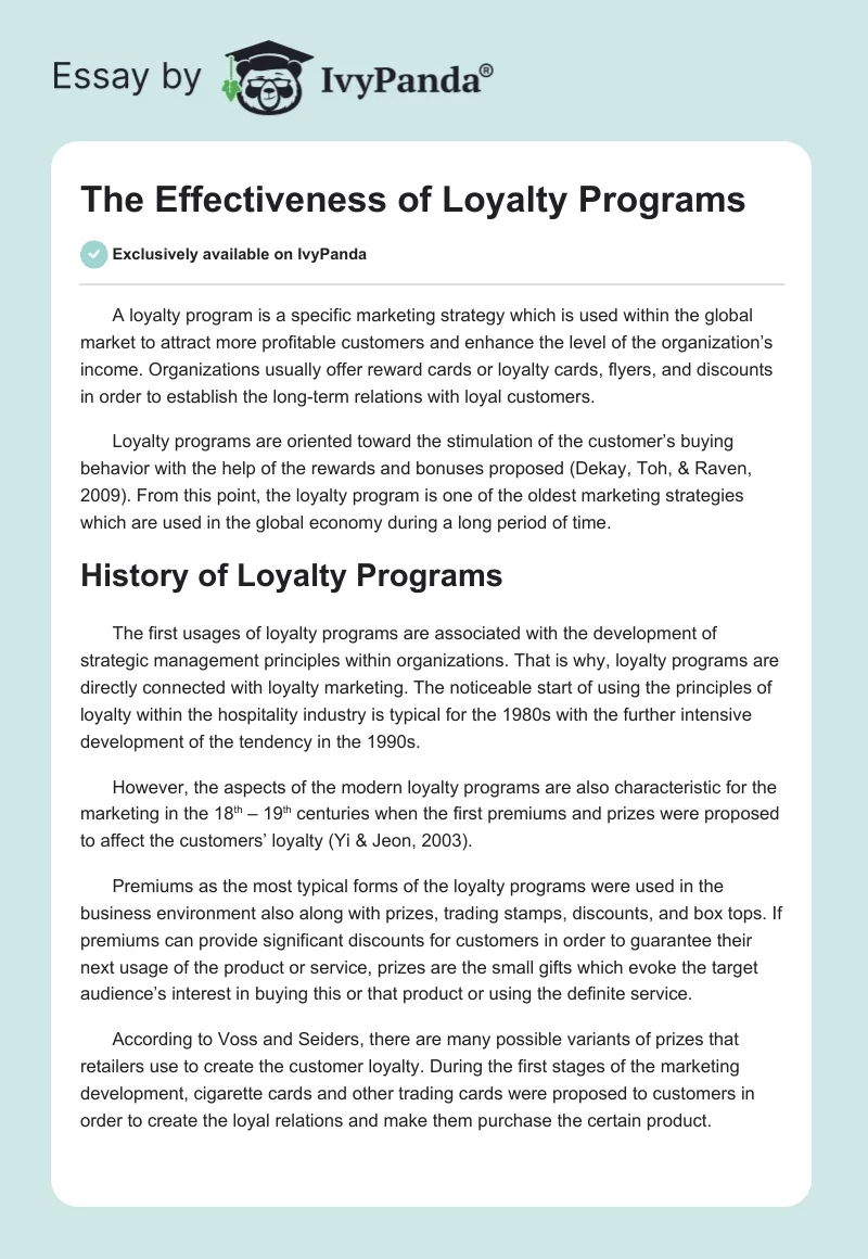 The Effectiveness of Loyalty Programs. Page 1