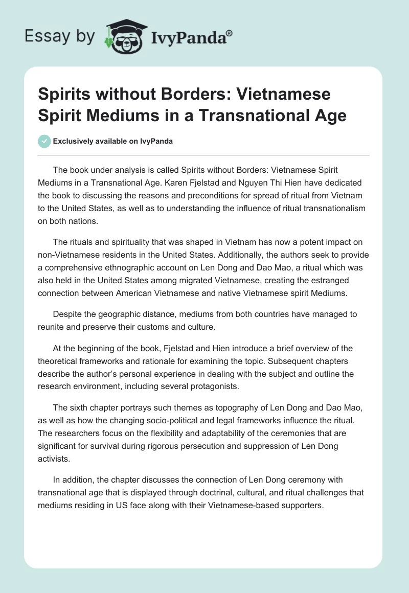 Spirits without Borders: Vietnamese Spirit Mediums in a Transnational Age. Page 1