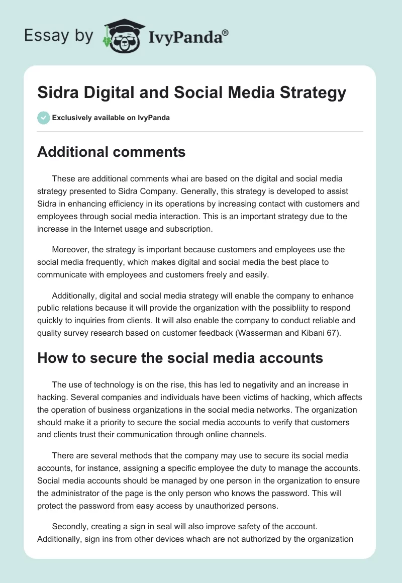 Sidra Digital and Social Media Strategy. Page 1