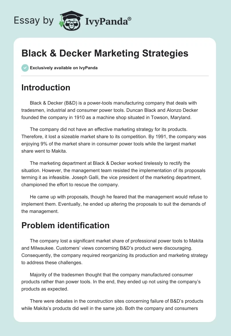 Black & Decker Marketing Strategies. Page 1